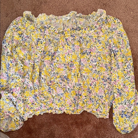 Dex Women's Floral Ruffle Blouse - Yellow and Pink - Picture 1 of 3